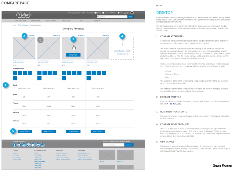Michaels Compare Page Desktop