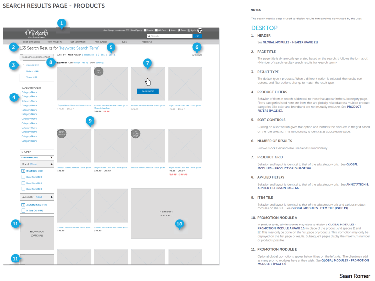 Michaels Search Results Desktop