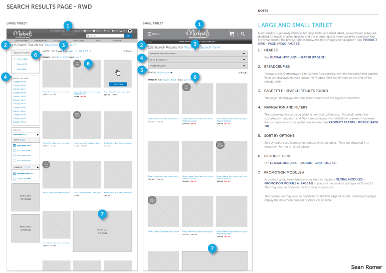 Michaels Search Results Tablet